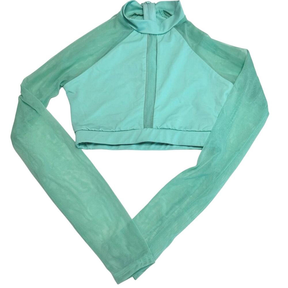 Baltogs Mint Aqua Mesh Long Sleeve Crop Top Adult XS Extra Small Dance